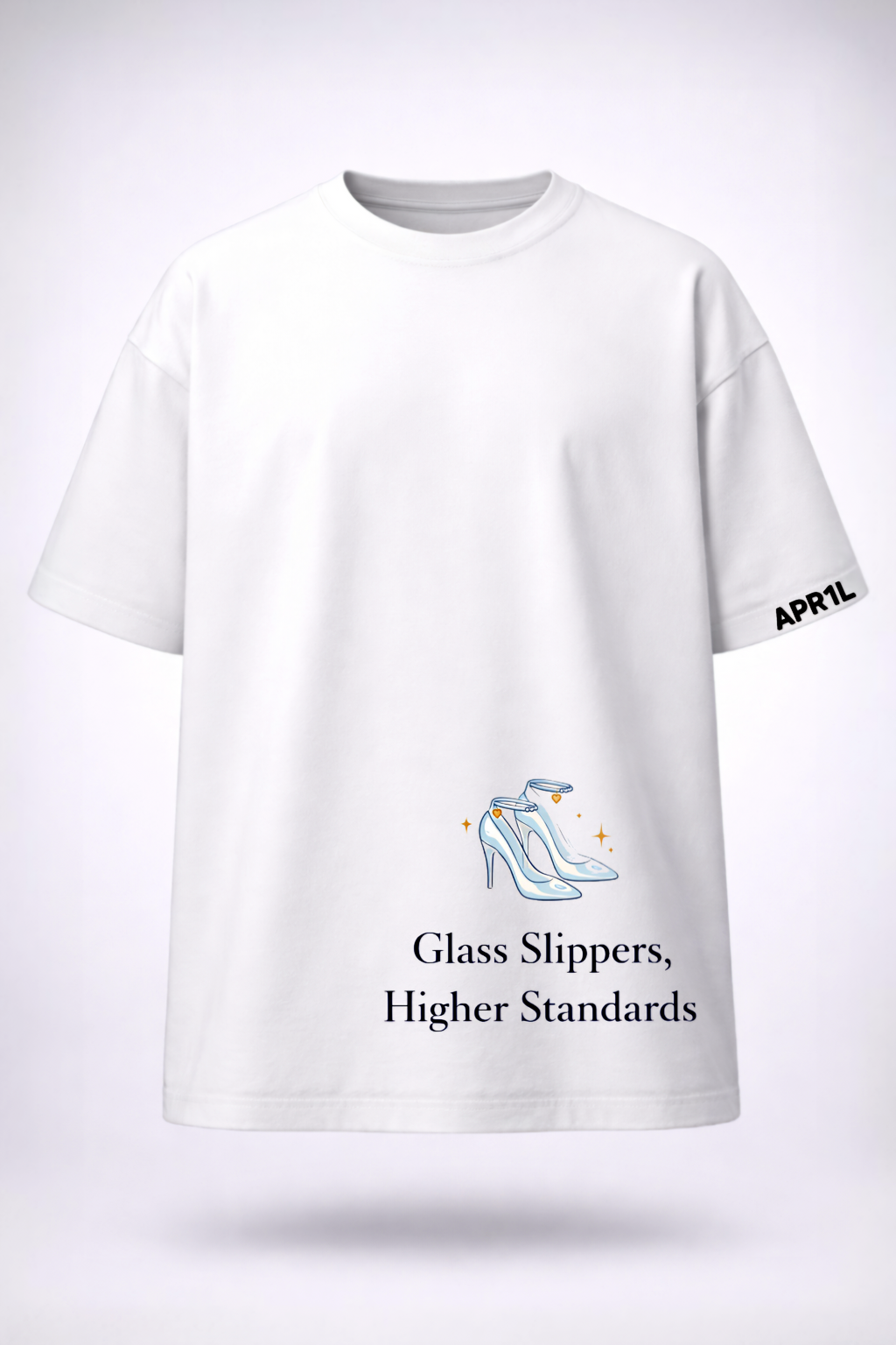 APR1L Glass Slippers Oversized T-Shirt – Premium 240 GSM French Terry Cotton | APR1L Women’s Casual Collection Aesthetic Tee
