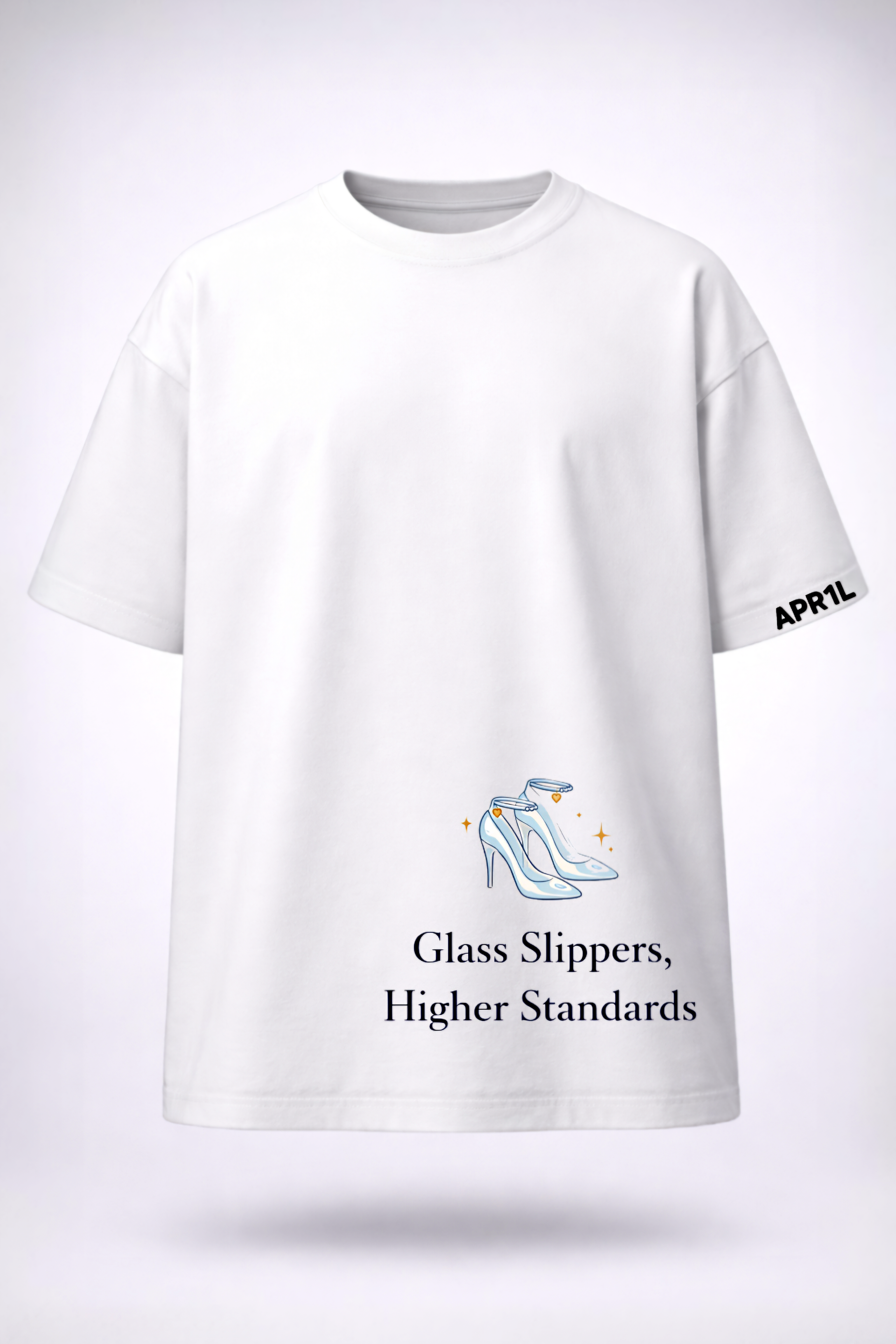 APR1L Glass Slippers Oversized T-Shirt – Premium 240 GSM French Terry Cotton | APR1L Women’s Casual Collection Aesthetic Tee