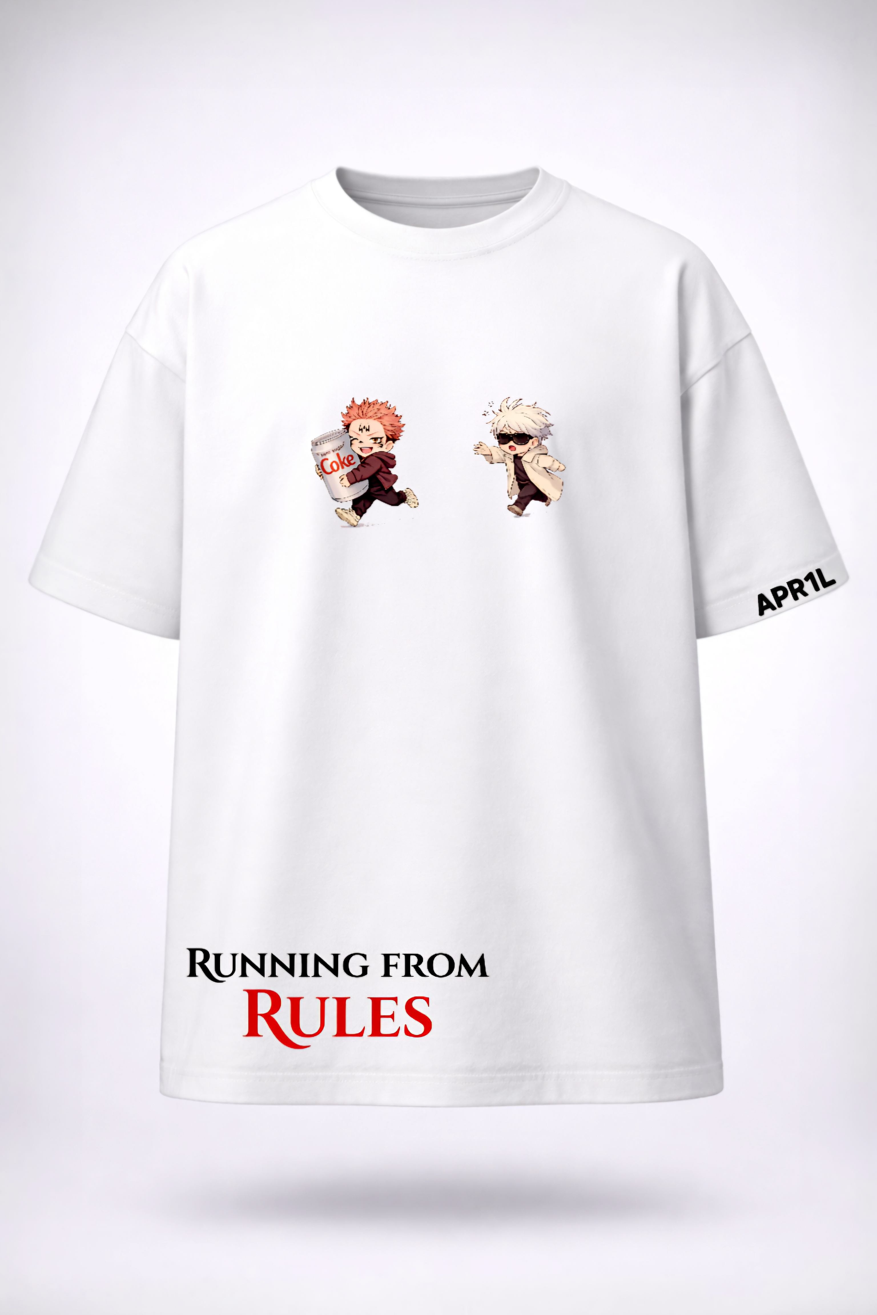 APR1L Running From Rules Oversized T-Shirt – Premium 240 GSM French Terry Cotton | Unisex Anime Streetwear Tee