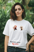 Model wearing APR1L Vice edgy oversized graphic t-shirt in vintage white.