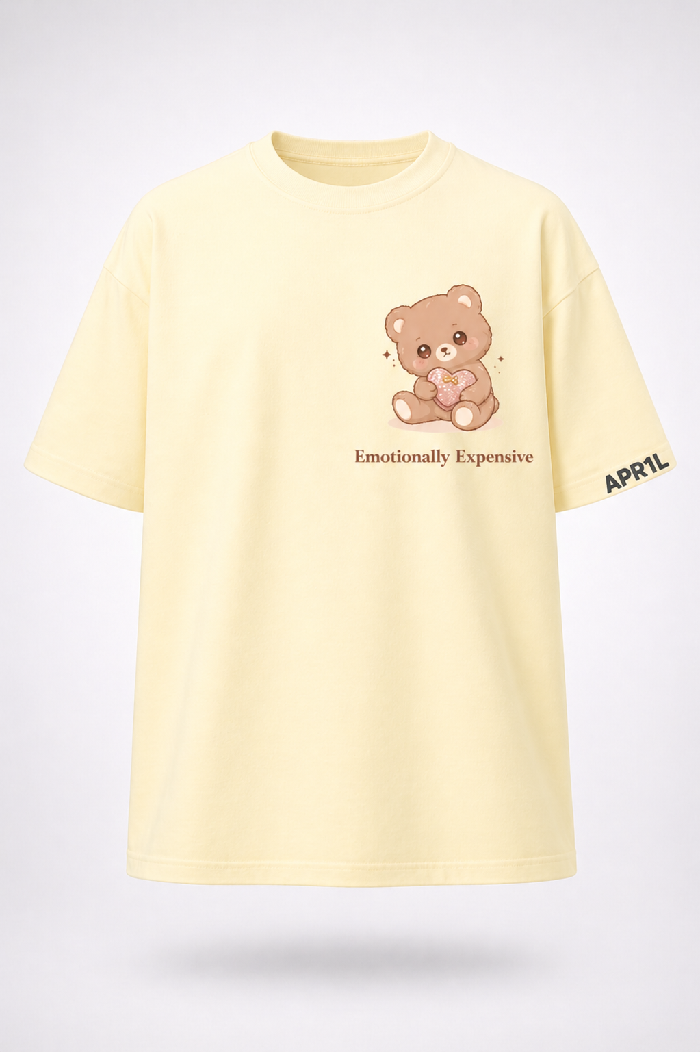 APR1L Emotionally Expensive Oversized T-Shirt – Premium 240 GSM French Terry Cotton | APR1L Women’s Casual Collection Aesthetic Tee