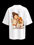 APR1L Mini Toons Peaceful Bond Oversized T-Shirt – Premium Cotton | Mini Toons Kids Calm Cartoon Tee