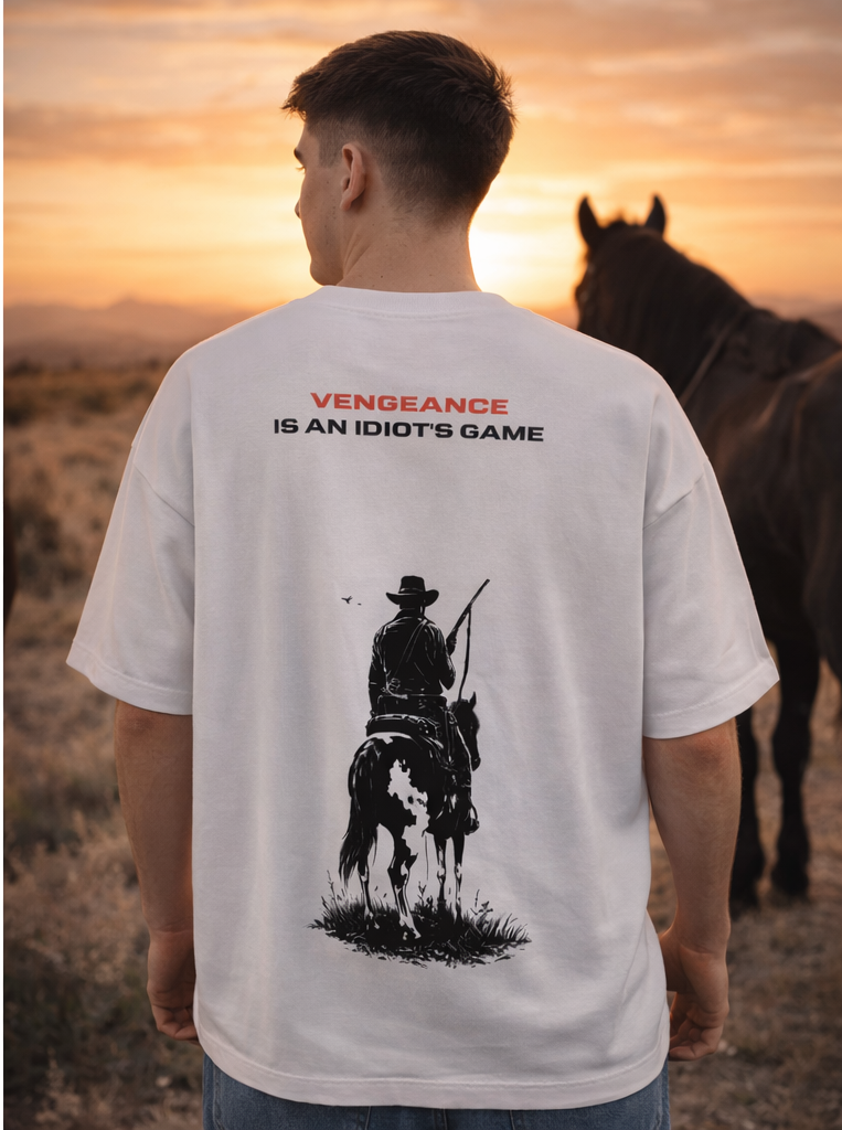 APR1L Outlaw Vengeance Oversized T-Shirt – Premium 240 GSM French Terry Cotton | Unisex Western Graphic Streetwear Tee