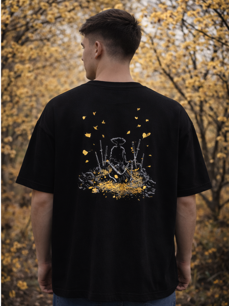 APR1L Shadow Warrior Oversized T-Shirt – Premium 240 GSM French Terry Cotton | Unisex Samurai Streetwear Graphic Tee
