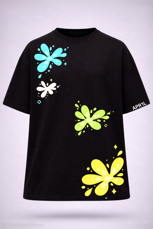 APR1L Bloom Splash Oversized T-Shirt – Premium 240 GSM French Terry Cotton | Women’s Casual Aesthetic Streetwear Tee
